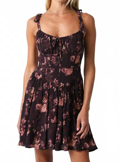 Olivaceous Floral Corset Dress In Multi In Black