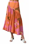 Olivaceous Floral Print Midi Skirt In Apricot Pink In Multi