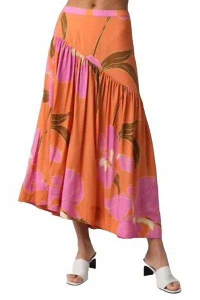 Olivaceous Floral Print Midi Skirt In Apricot Pink In Multi