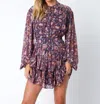 OLIVACEOUS FLORAL RUFFLE DRESS IN PURPLE