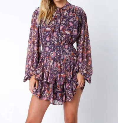 Olivaceous Floral Ruffle Dress In Purple