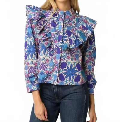 Olivaceous Floral Ruffle Top In Purple In Multi