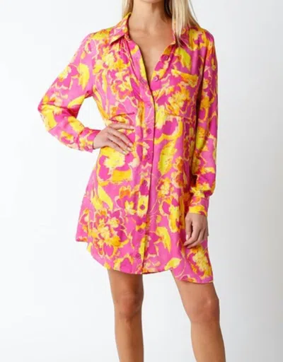 Olivaceous Floral Shirt Dress In Pink