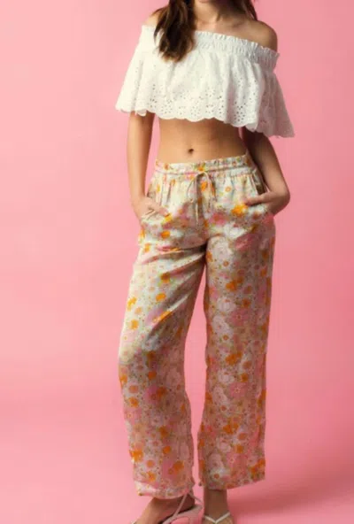Olivaceous Floral Silky Pants In Multi In Grey
