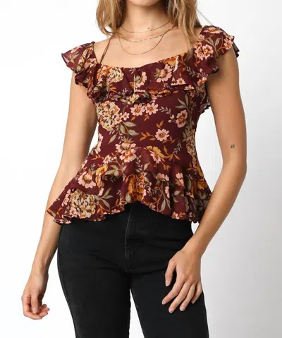 Olivaceous Flounce Tie Front Top In Floral In Purple
