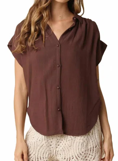 Olivaceous Flutter Sleeve Blouse In Brown