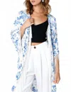 Olivaceous Fringe Half Sleeve Kimono In Blue In Blue