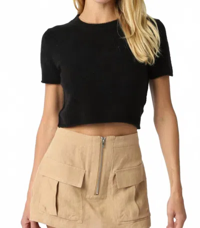 Olivaceous Fuzzy Knit Tee Sweater In Black