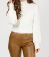 Olivaceous Fuzzy Semicrop Sweater In Ivory In White