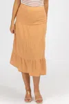 OLIVACEOUS GAUZE TIERED MIDI SKIRT IN ORANGE