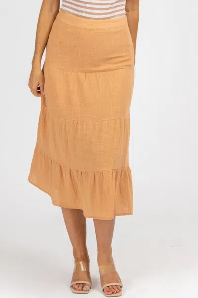Olivaceous Gauze Tiered Midi Skirt In Orange In Brown
