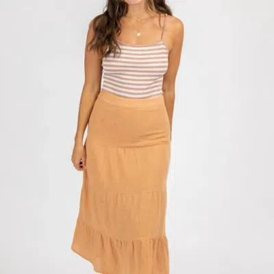 Olivaceous Gauze Tiered Midi Skirt In Orange