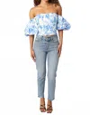 Olivaceous Georgie Floral Puff Sleeve Top In Blue In Blue