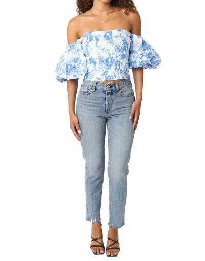 Olivaceous Georgie Floral Puff Sleeve Top In Blue