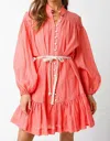 Olivaceous Long Sleeve Button Dress In Coral In Pink