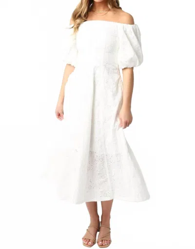 OLIVACEOUS GRACIE EYELET PUFF SLEEVE MIDI DRESS IN WHITE