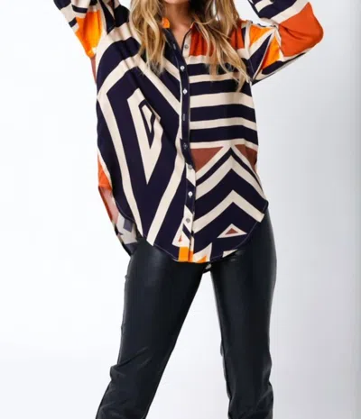 Olivaceous Graphic Long Sleeve Blouse In Black/orange In Purple