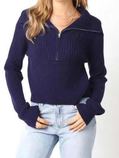 Olivaceous Half Way Zipper Knit Sweater In Navy In Purple