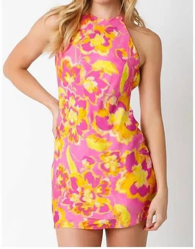Olivaceous Halter Floral Dress In Pink/yellow In Multi