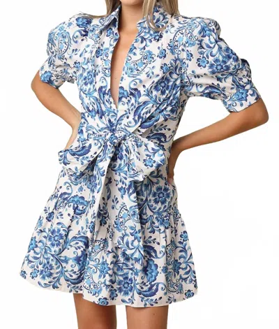 Olivaceous Hunter Tie Front Mini Dress In Blue