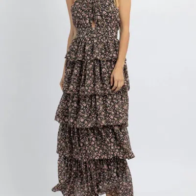 Olivaceous Hyland Floral Frill Maxi Dress In Brown