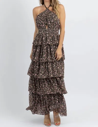 Olivaceous Hyland Floral Frill Maxi Dress In Black