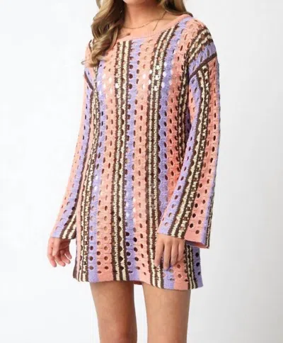 Olivaceous Island Time Crochet Cover Up In Coral, Purple, Brown