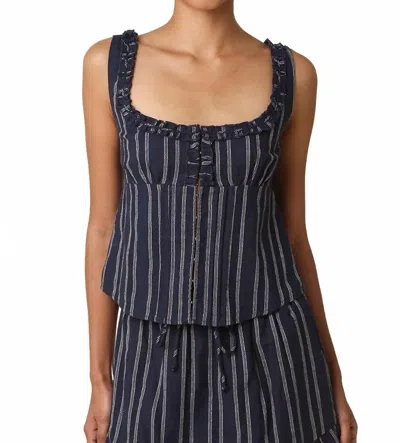 Olivaceous Jaden Ruffle Trim Tie Top In Navy Stripe In Blue