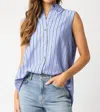 Olivaceous Jaden Striped Sleeveless Button Down Top In Blue/white/black In Multi