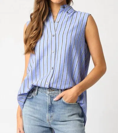 Olivaceous Jaden Striped Sleeveless Button Down Top In Blue/white/black In Multi
