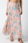 Olivaceous Kiera Floral Pleated Maxi Skirt In Coral Blue In Pink