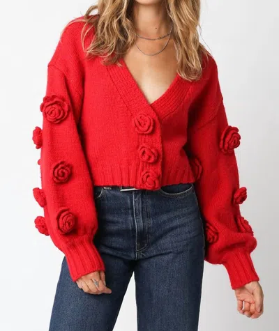 Olivaceous Kissed By A Rose Cropped Cardigan In Red