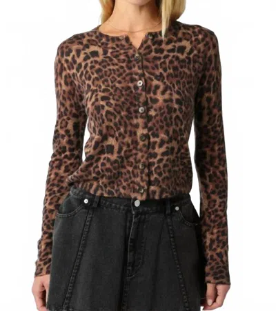 Olivaceous Knit Buttoned Long Sleeve Top In Leopard In Animal Print