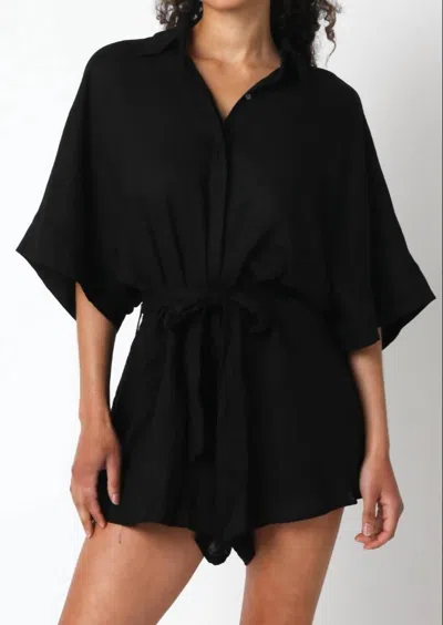 Olivaceous Kristin Linen Romper In Black