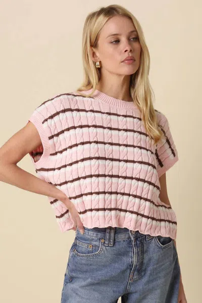 Olivaceous Laci Striped Textured Knit Vest In Pink