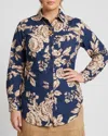 Olivaceous Larson Button Down Blouse In Navy/tan In Multi