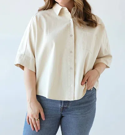 Olivaceous Lauren Relaxed Short Sleeve Cotton Button Down In Beige In Neutral