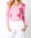 Olivaceous Lea Argyle Sweater In Pink In Pink