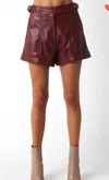 Olivaceous Leather Shorts In Burgundy In White