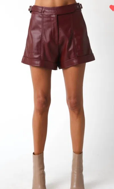 Olivaceous Leather Shorts In Burgundy In White