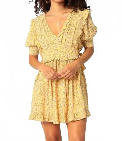 Olivaceous Lemon V-neck Mini Dress In Yellow