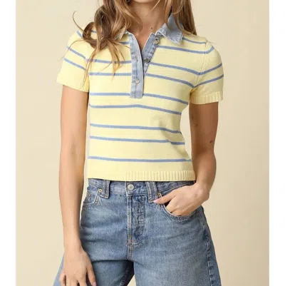 Olivaceous Leni Striped Contrast Denim Collar Top In Butter/powder Blue In Multi