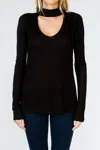 Olivaceous Lightweight Choker Sweater In Black In Black