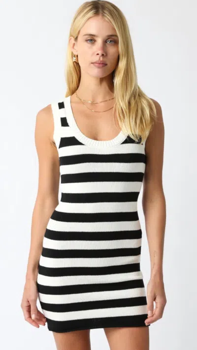 Olivaceous Liliana Knit Tank Dress In Off White/black