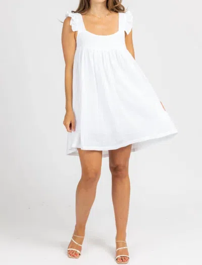 Olivaceous Linen Ruffle Strap Mini Dress In Optic White