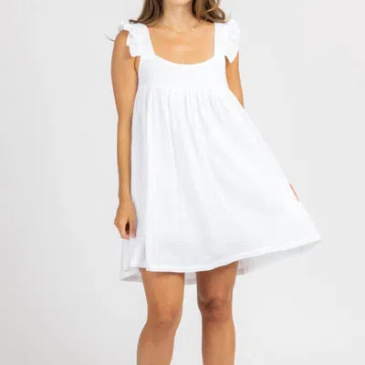 Olivaceous Linen Ruffle Strap Mini Dress In White