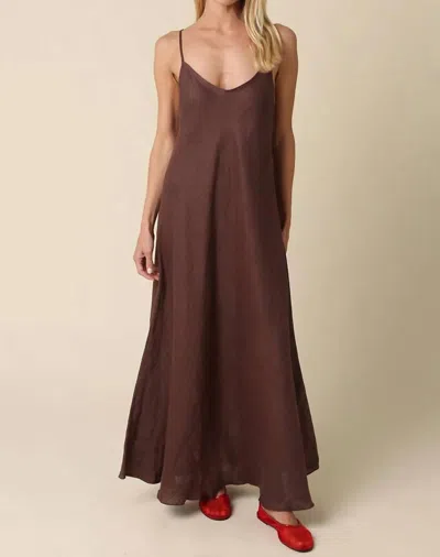 Olivaceous Linen Slip Maxi Dress In Brown