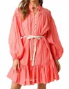 Olivaceous Long Sleeve Button Dress In Coral In Pink
