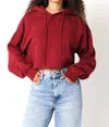 Olivaceous Long Sleeve Pullover Crop Hoodie In Burgundy In Burgundy