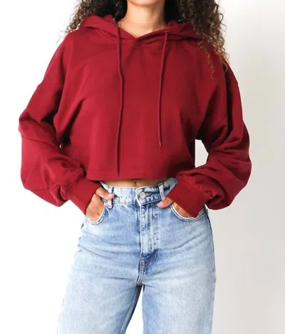 Olivaceous Long Sleeve Pullover Crop Hoodie In Burgundy